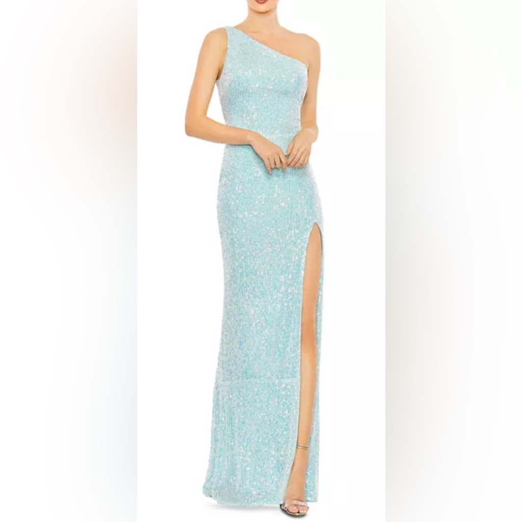Nwt Ieena By Mac Duggal Size 2 Sequined One Shoulder Column Gown